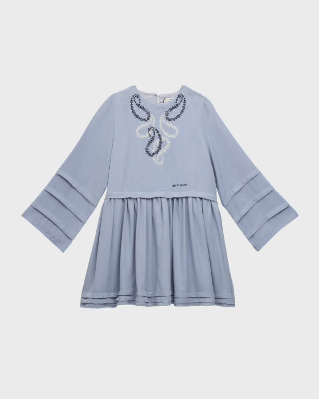 Girl's Paisley Embroidered Logo-Print Dress, Size 12-16