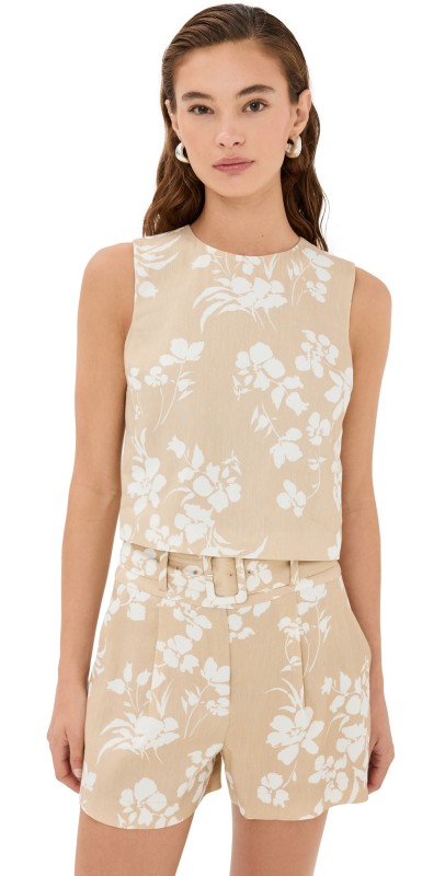Veronica Beard Clarendon Top Stone Khaki/Off White
