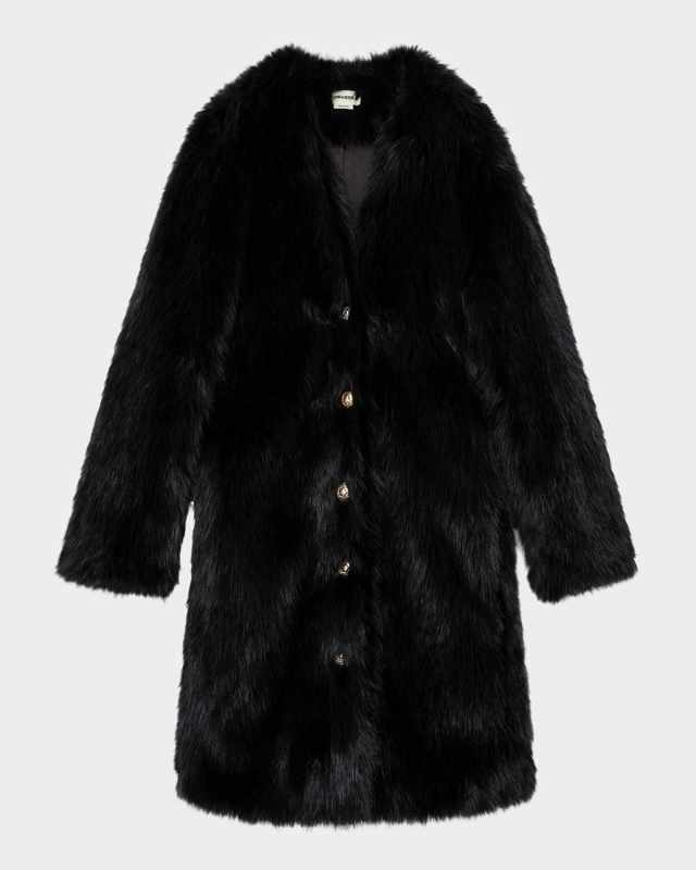 Milas Faux Fur Collarless Long Coat