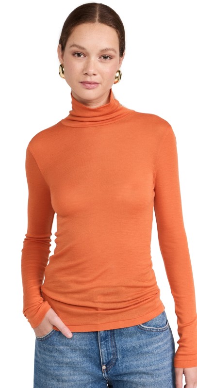 RECTO Overlay Jacquard Logo Turtle Neck Top Orange