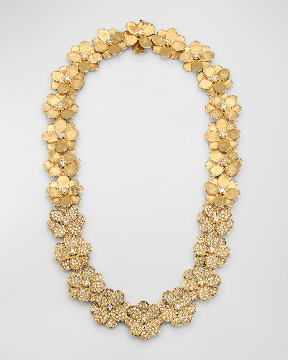 18K Yellow Gold Petali Collar Necklace with Pave Diamonds
