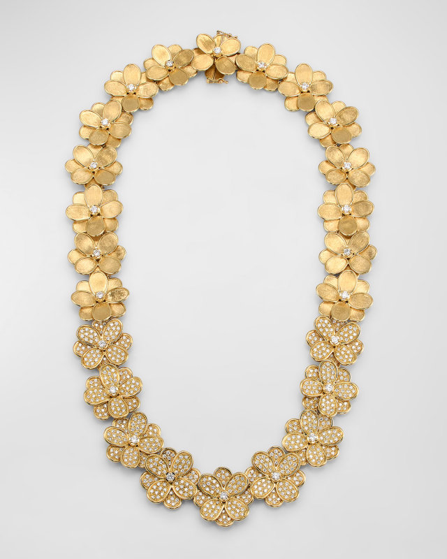 18K Yellow Gold Petali Collar Necklace with Pave Diamonds