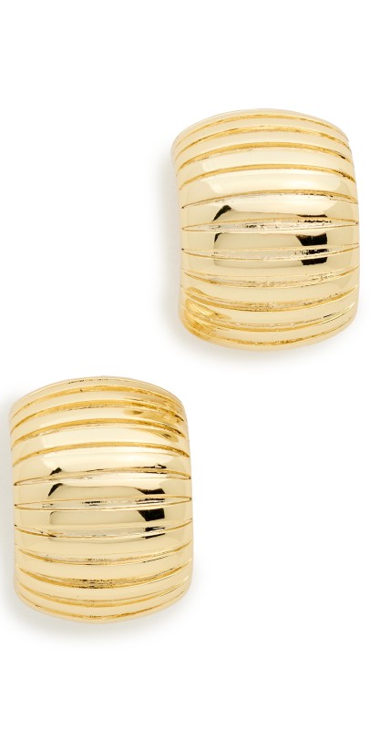 By Adina Eden Solid Ridged On The Ear Stud Earrings Gold
