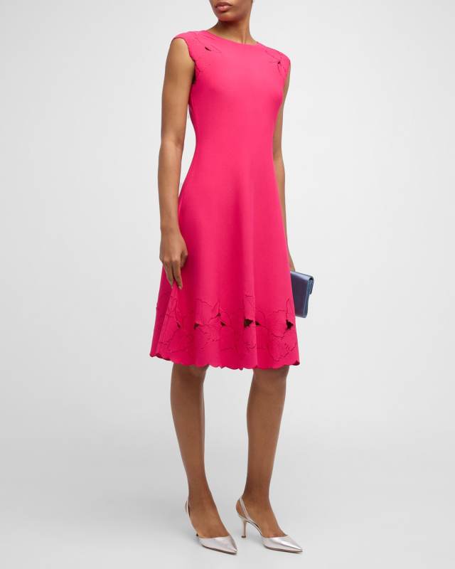 Knit Flare Dress with Floral Embroidery