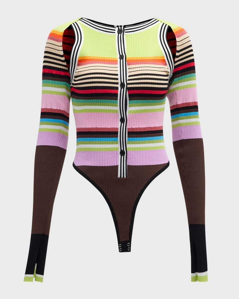 Striped Sleeveless Rib Bodysuit With Bolero