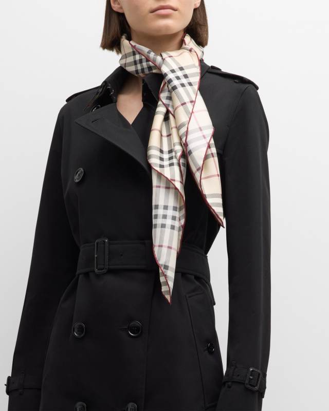 Check Silk Square Scarf