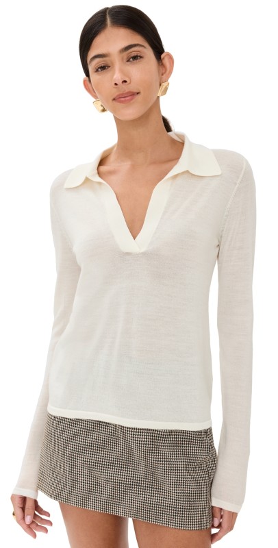 Reformation Lucas Relaxed Regenerative Merino Polo Cream