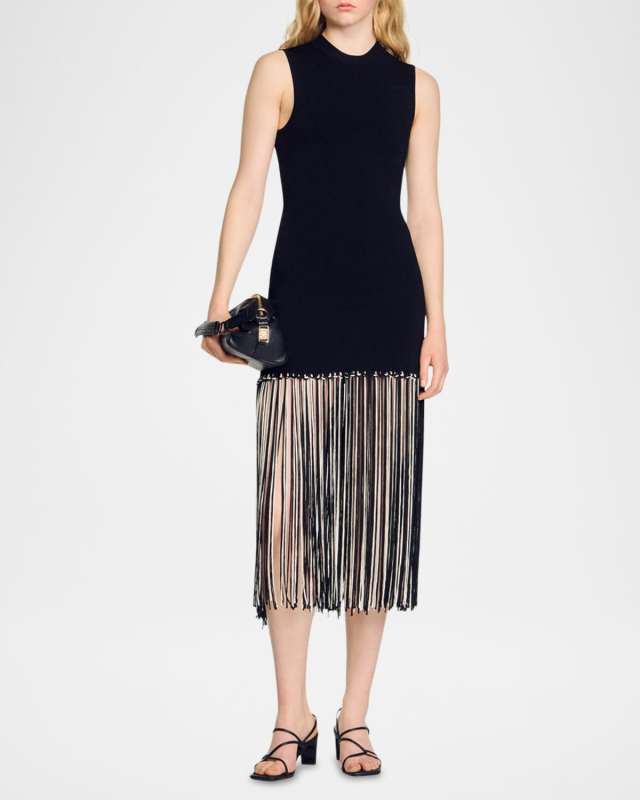 Bambie Fringe-Hem Midi Dress