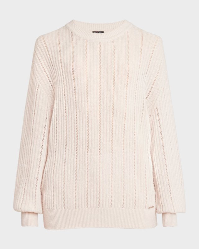 Cashmere-Silk Lattice Knit Crewneck Sweater