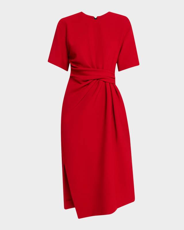 Pleated Asymmetric A-Line Midi Dress
