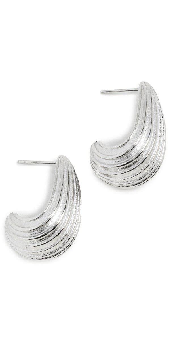 Kenneth Jay Lane Thick Ridge Hoops Silver