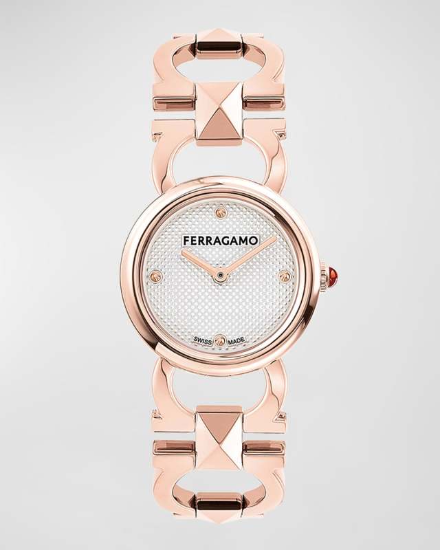 25mm Double Gancini Stud Watch with Silver Dial, Rose Gold