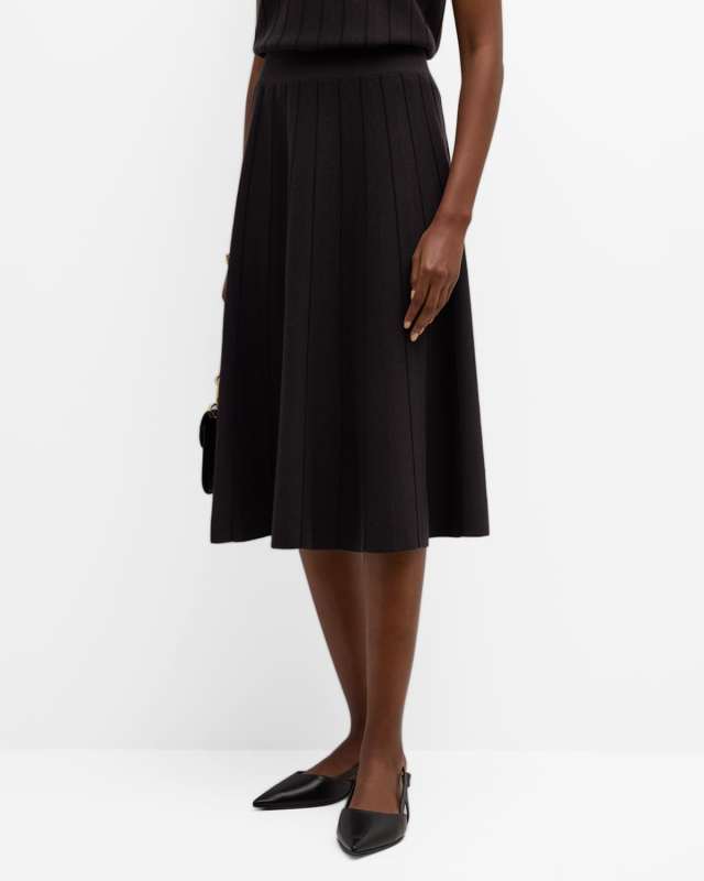 Ribbed A-Line Wool-Silk Midi Skirt