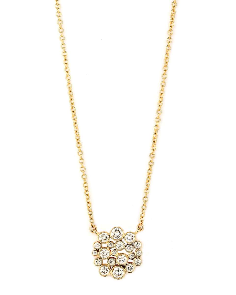 18k Yellow Gold Diamond Cluster Necklace