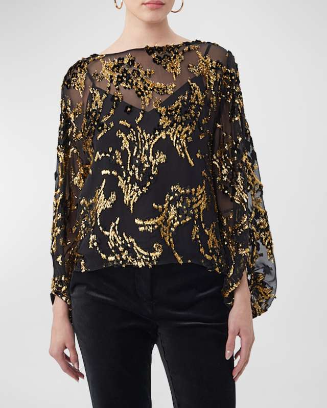 Ursa High-Neck Metallic Swirl Top