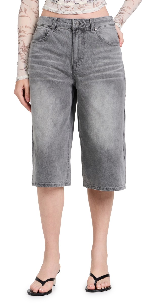 AFRM Carmen Longline Wide Leg Jorts Smoke Grey Wash
