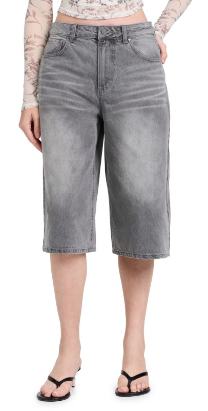 AFRM Carmen Longline Wide Leg Jorts Smoke Grey Wash
