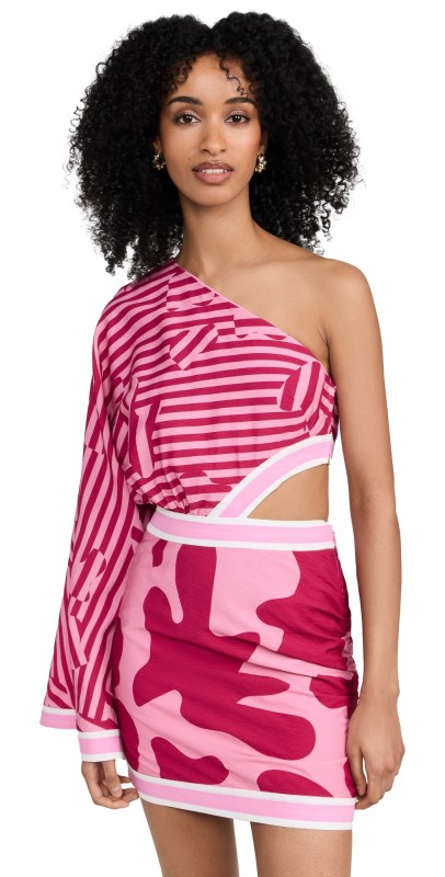 The Wolf Gang Furia Kimono Mini Dress Magenta Abstract