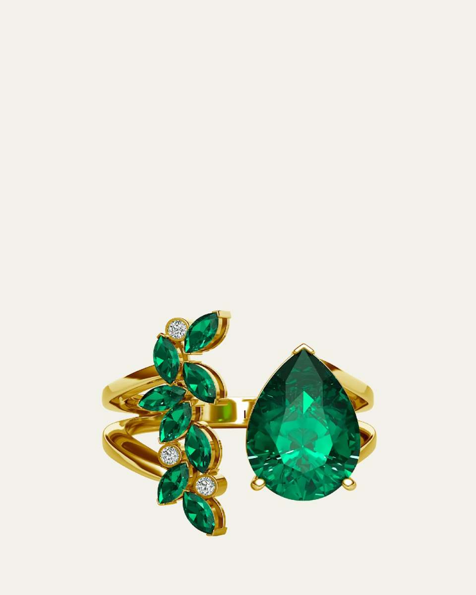 18K Yellow Gold Veto Open Petal and Raindrop Cocktail Ring