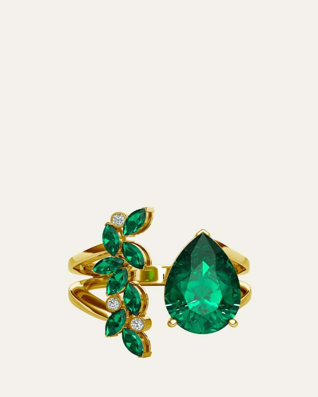 18K Yellow Gold Veto Open Petal and Raindrop Cocktail Ring