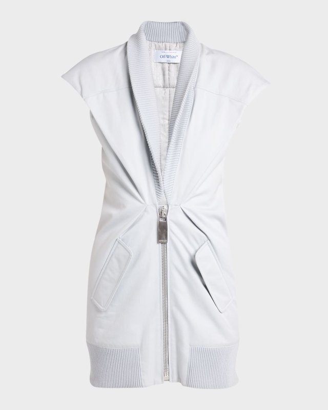 Cap-Sleeve Zip-Front Mini Puff Dress