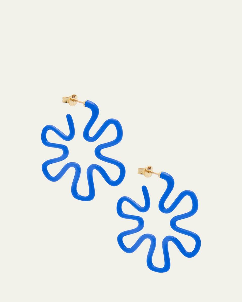 Blue Enamel Flower Hoop Earrings