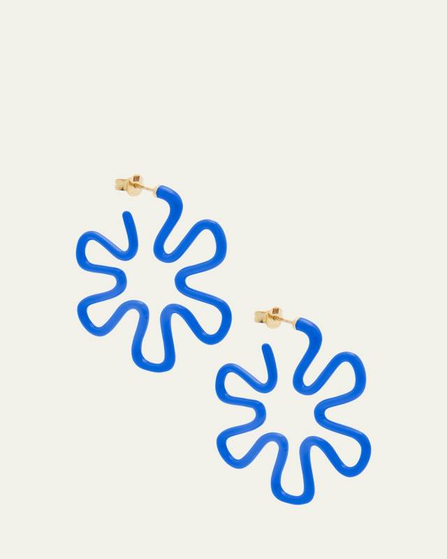 Blue Enamel Flower Hoop Earrings