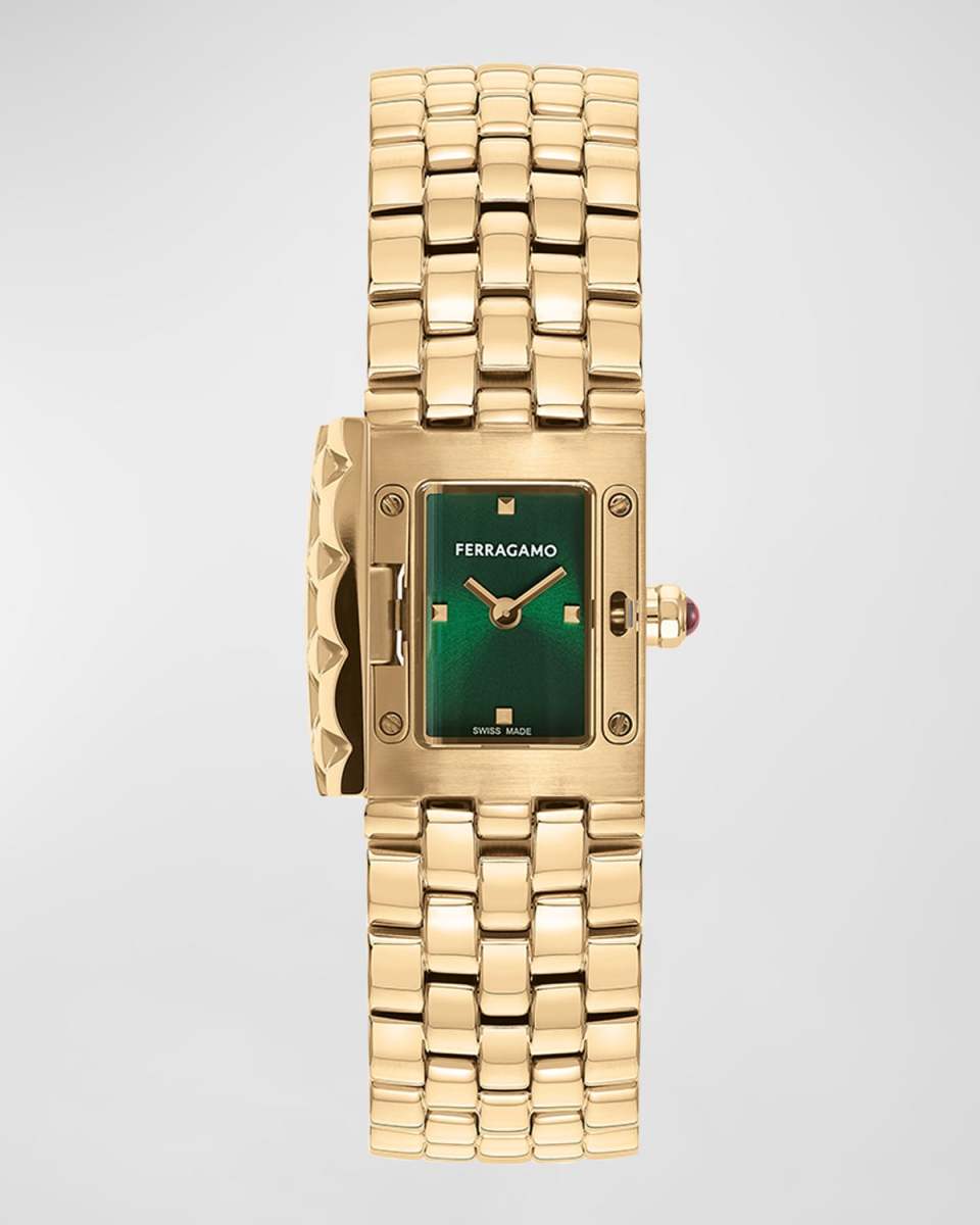 18.5x30mm Ferragamo Secret Watch with Green Dial, Yellow Gold