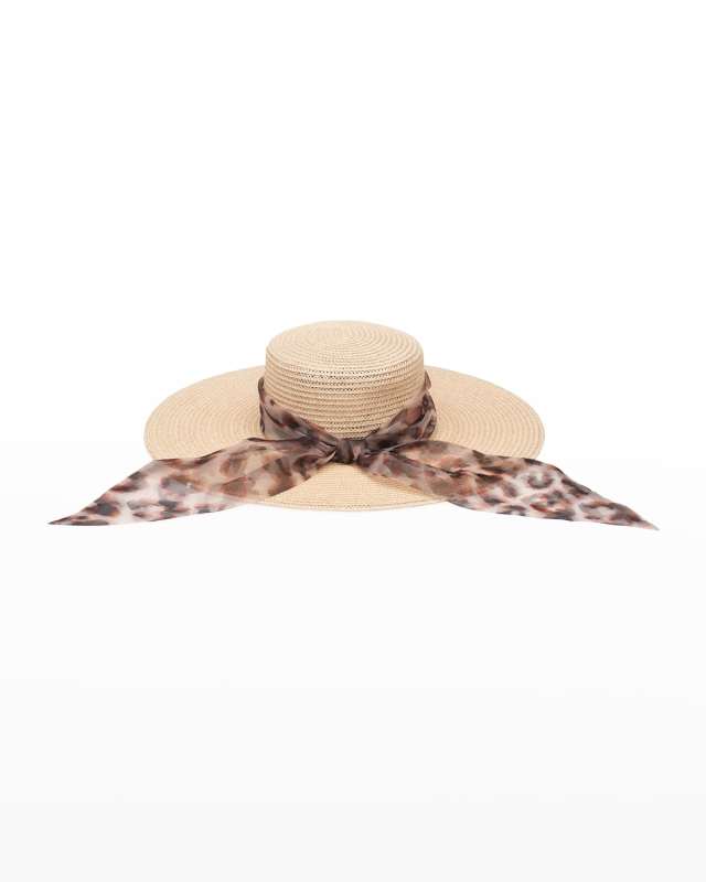 Loulou Sun Hat w/ Leopard-Print Scarf