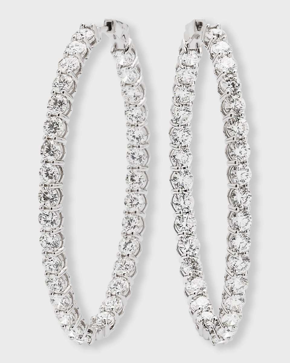 18K White Gold FG/SI1 Diamond Oval Hoop Earrings, 12.71tcw, 2"L