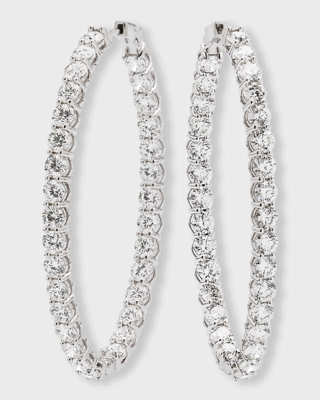 18K White Gold FG/SI1 Diamond Oval Hoop Earrings, 12.71tcw, 2"L