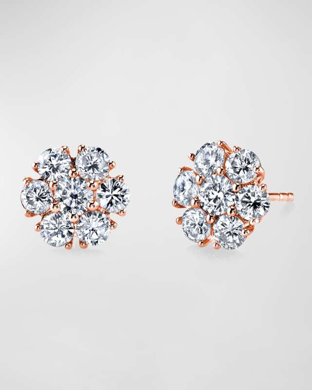 18K Gold Round Diamond Flower Stud Earrings, 3.45tcw, 0.49"L / 0.49"W