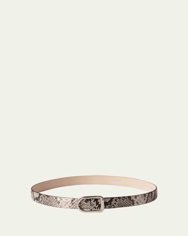 Mija Snake-Embossed Leather Skinny Belt