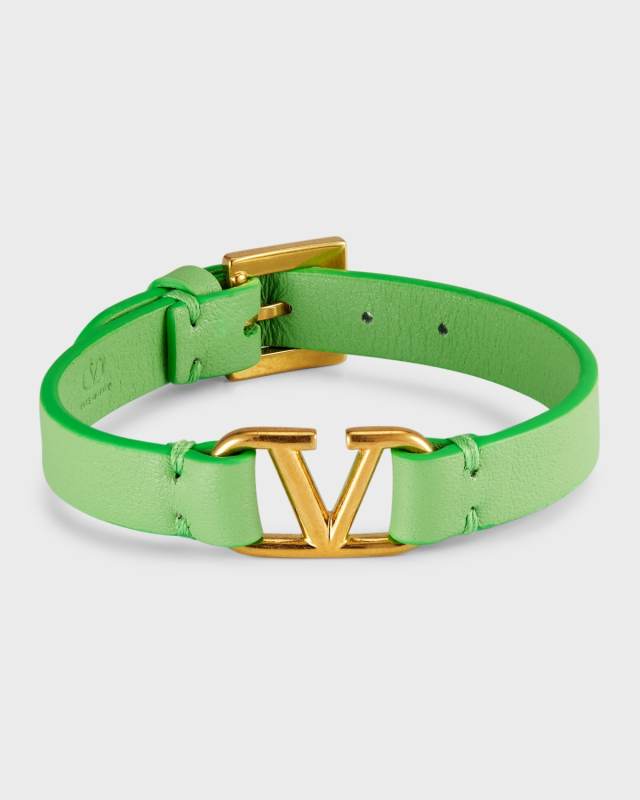 Leather V Logo Bracelet, Mint