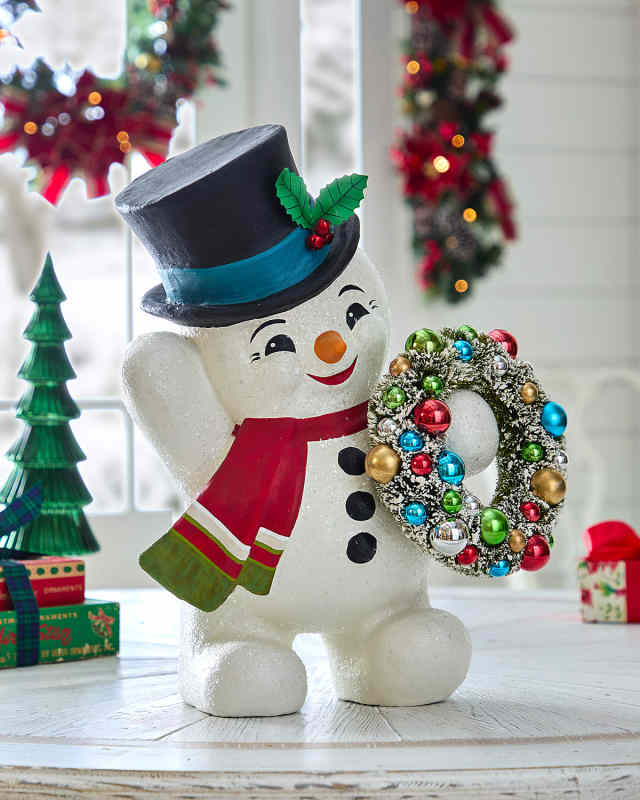 Large Snowman with Wreath Christmas Decoration