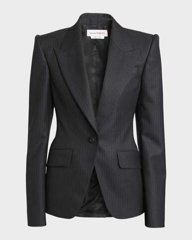 Seamed Wool Pinstripe Blazer Jacket