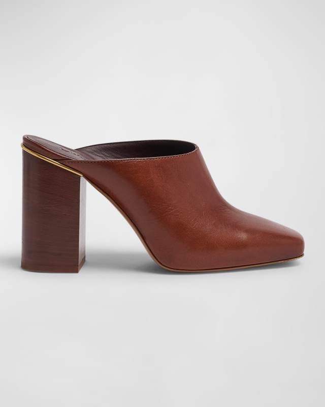 Ambre Calfskin Block-Heel Mules
