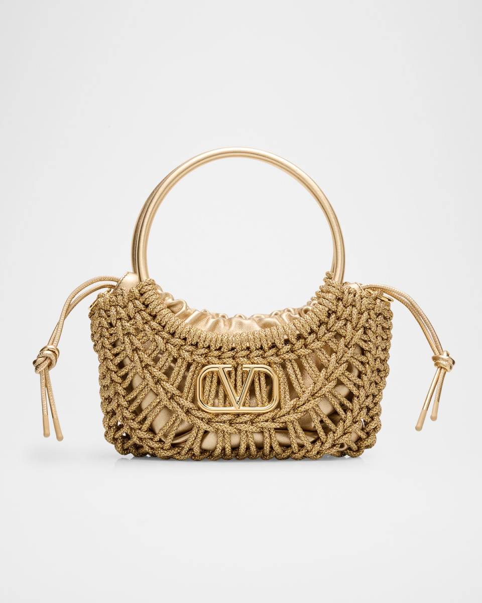 Small Knotted Metallic Top-Handle Bag