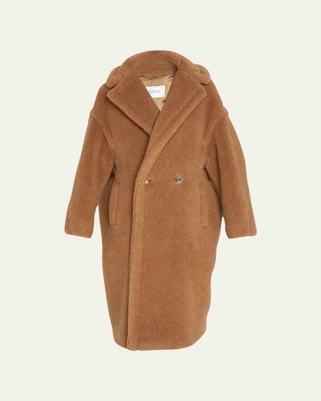 Double-Breasted Camel Hair Blend Teddy Coat