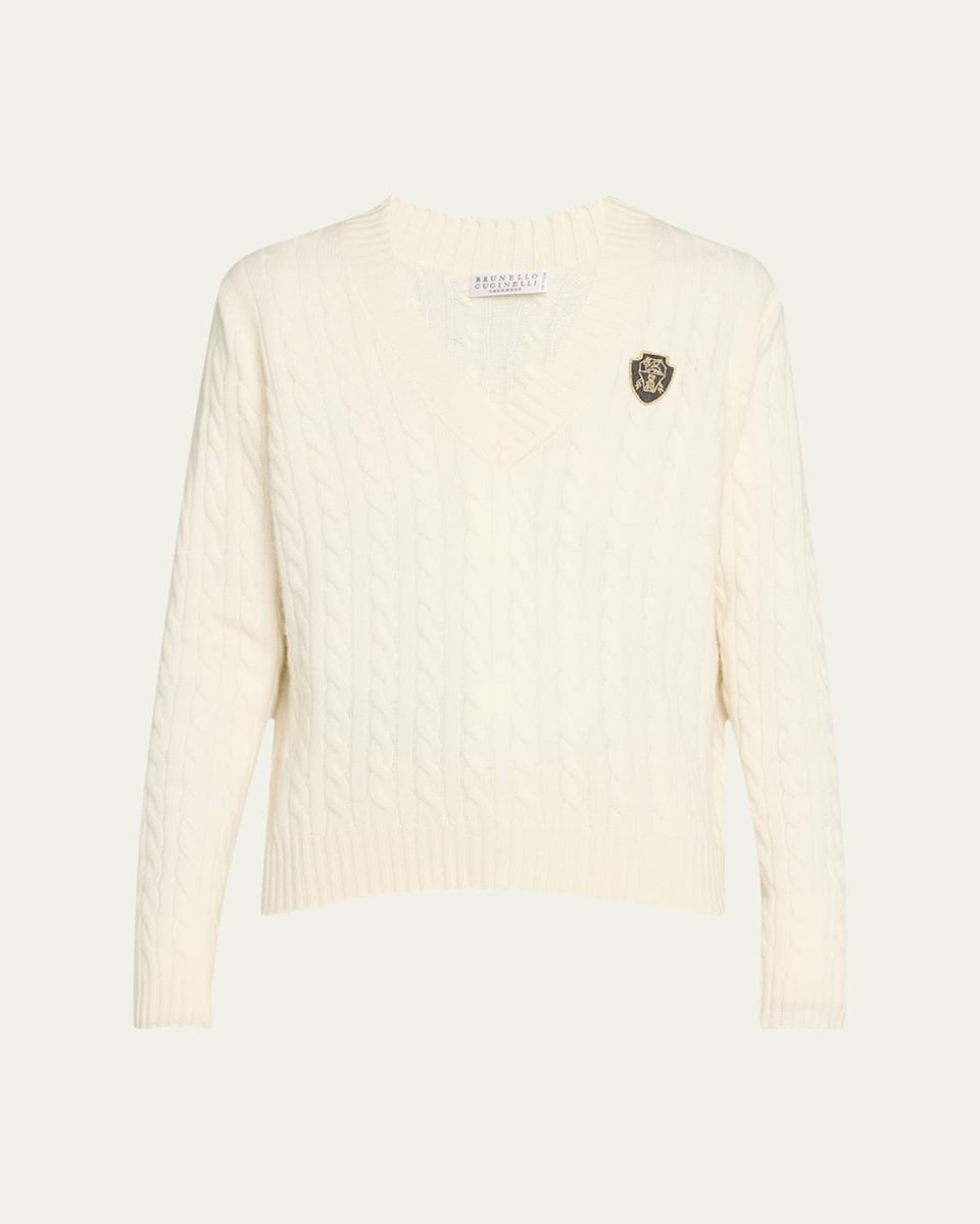 Cashmere Cable-Knit Sweater with Crest Embroidery