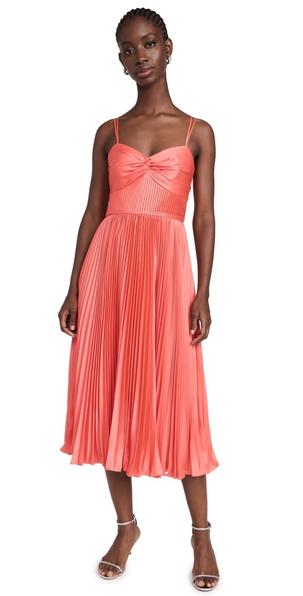 AMUR Krisley Pleated Midi Dress Spicy Coral