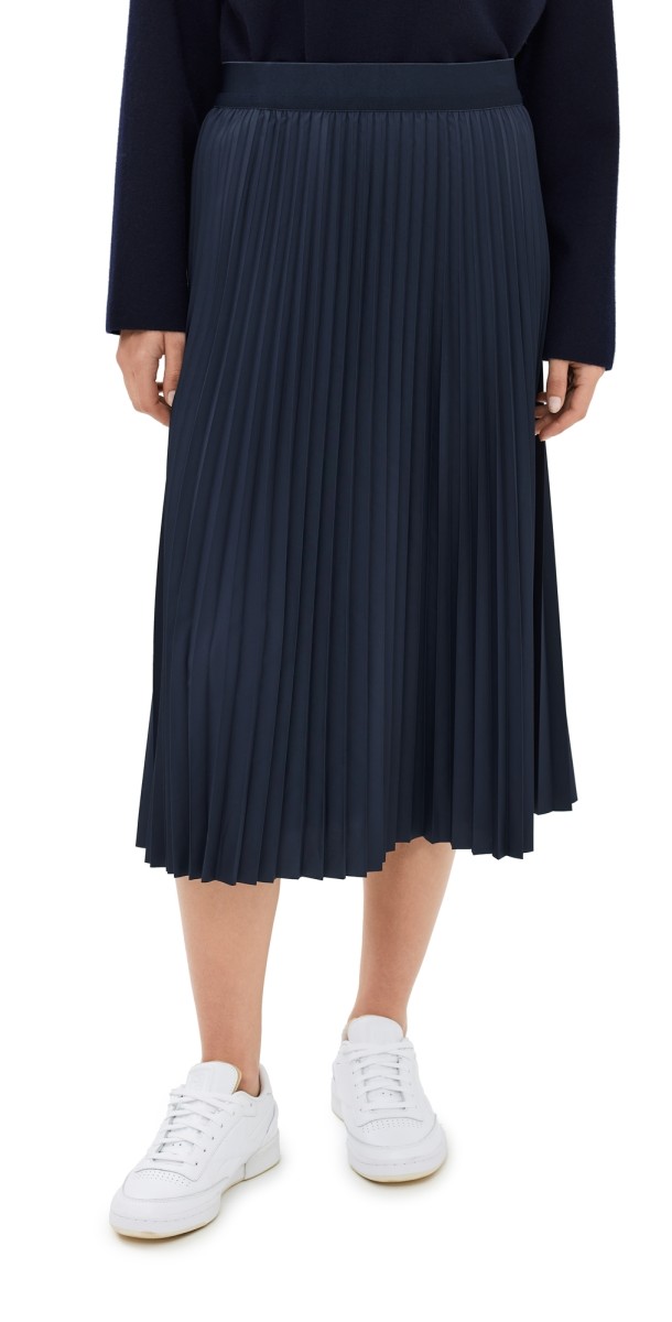 Tibi Nylon Pleating Sunray Pullon Skirt Navy