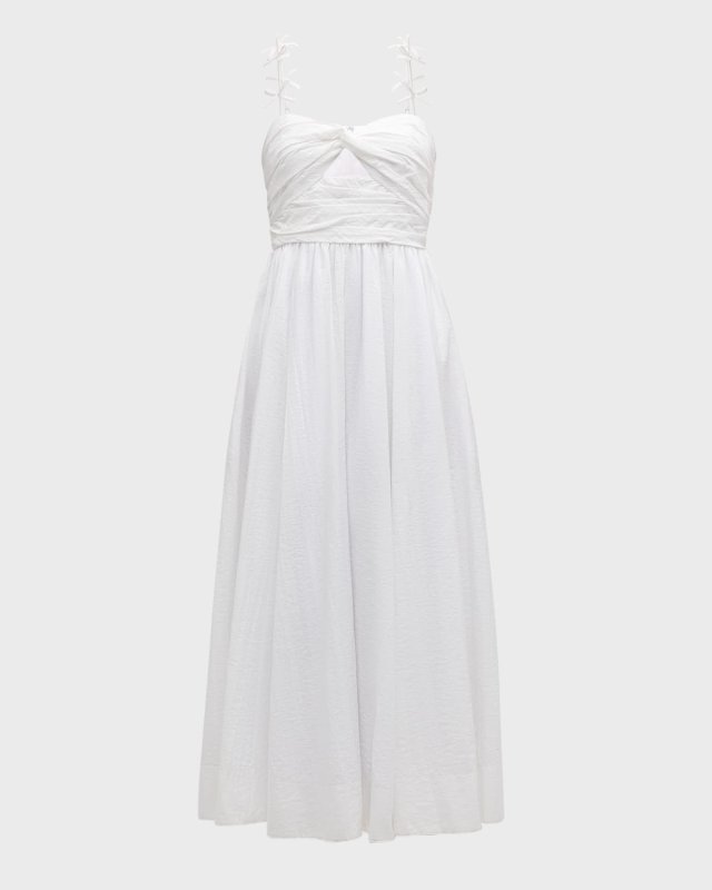 Agnes Bow-Strap Sweetheart Midi Dress