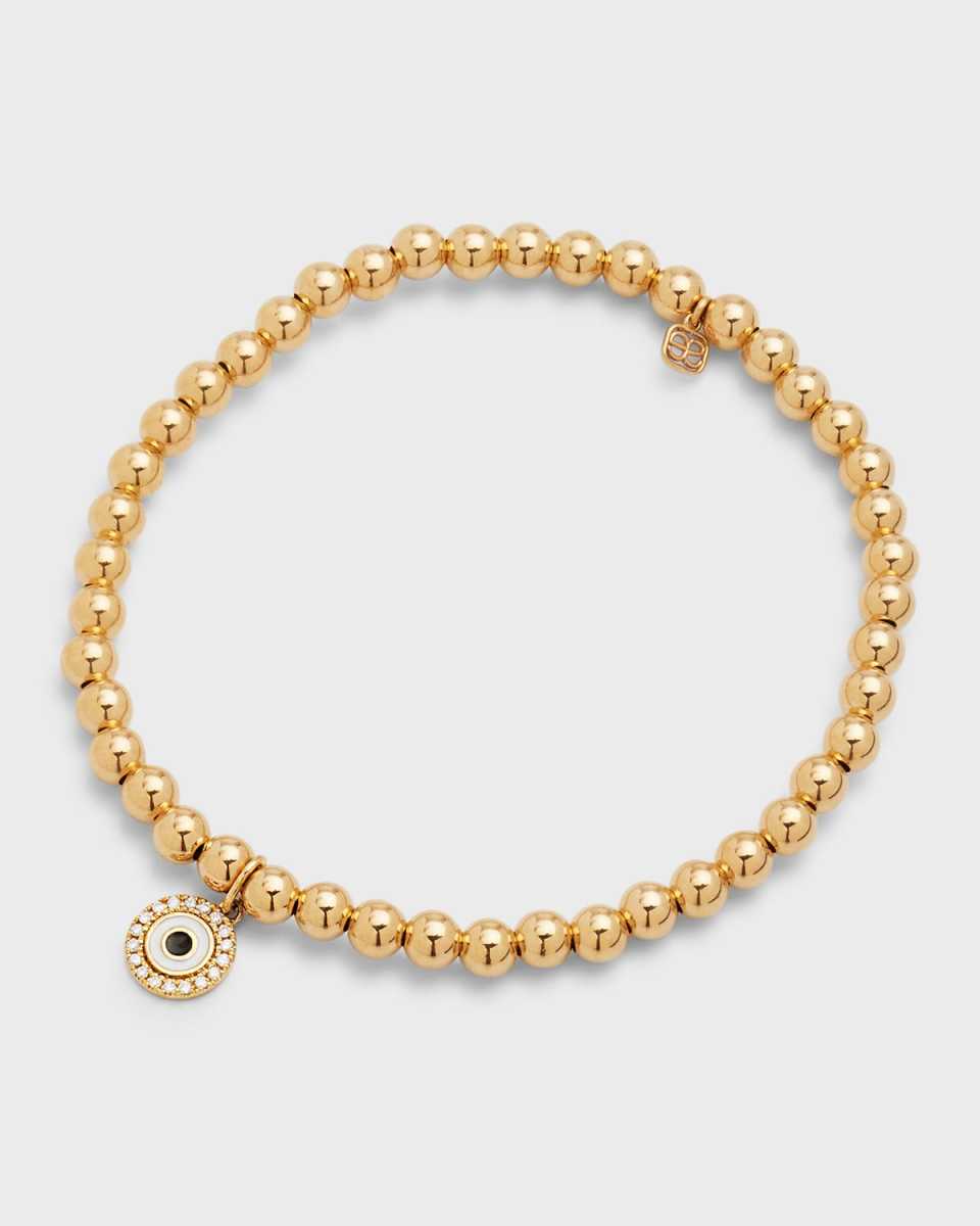 Freshwater Pearl Beaded Bracelet with Diamond Evil Eye Charm