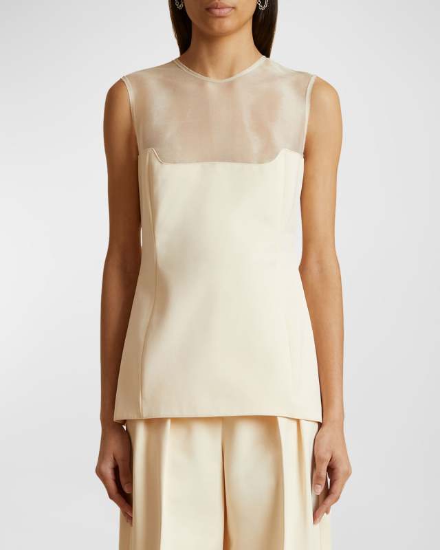 Sasmo Sleeveless Crepe and Mesh Top