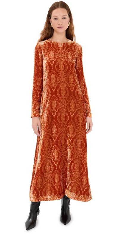 La DoubleJ Long Sleeve Velvet Swing Dress Banquet Devoré