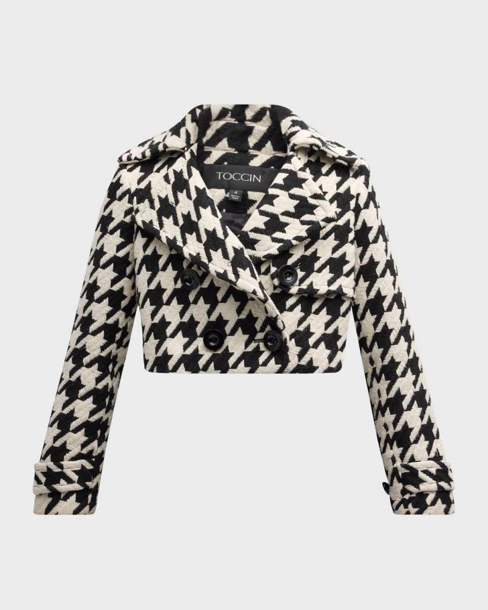 Ally Double-Breasted Cropped Houndstooth Jacket