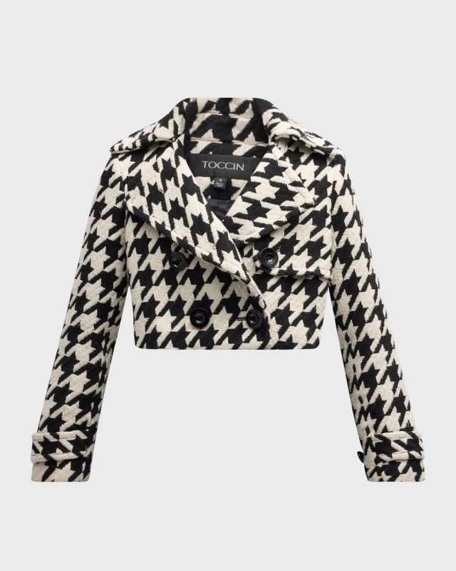 Ally Double-Breasted Cropped Houndstooth Jacket