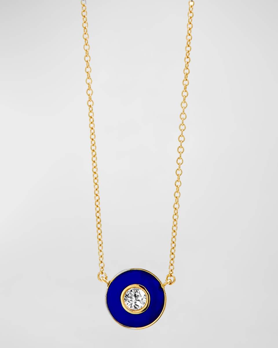18K Yellow Gold Diamond Pendant Necklace with Enamel