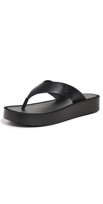 Tory Burch Leather Platform Flip Flops Black / Black